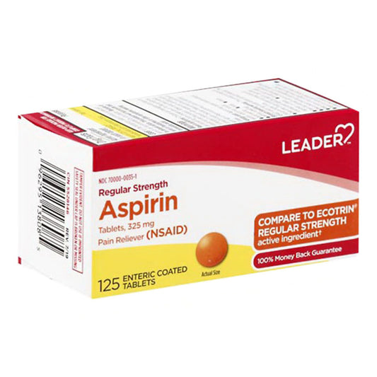 Leader Regular Strength Aspirin 325 Mg, Enteric Coated - 125 Tablets