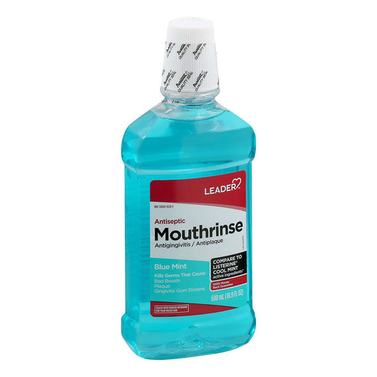 Leader Antiseptic Mouth Rinse Blue Mint, Mouthwash, 16.9 Oz