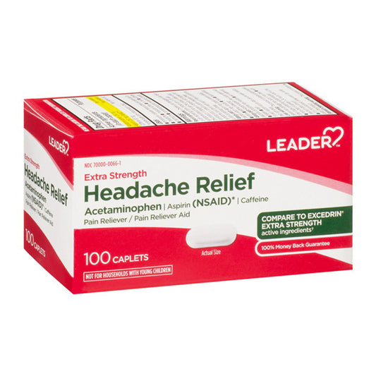 Leader Headache Relief Extra Strength Caplets - 100 Ea