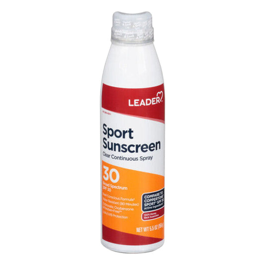 Leader Sport Sunscreen, Clear Continuous Spray, Broad Spectrum Spf 30 - 5.5 Oz