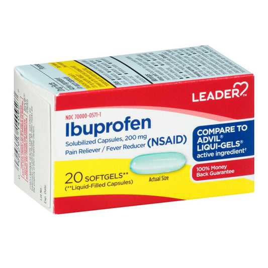 Leader Ibuprofen Solubilized Capsules 200 Mg Softgels - 20 Ea
