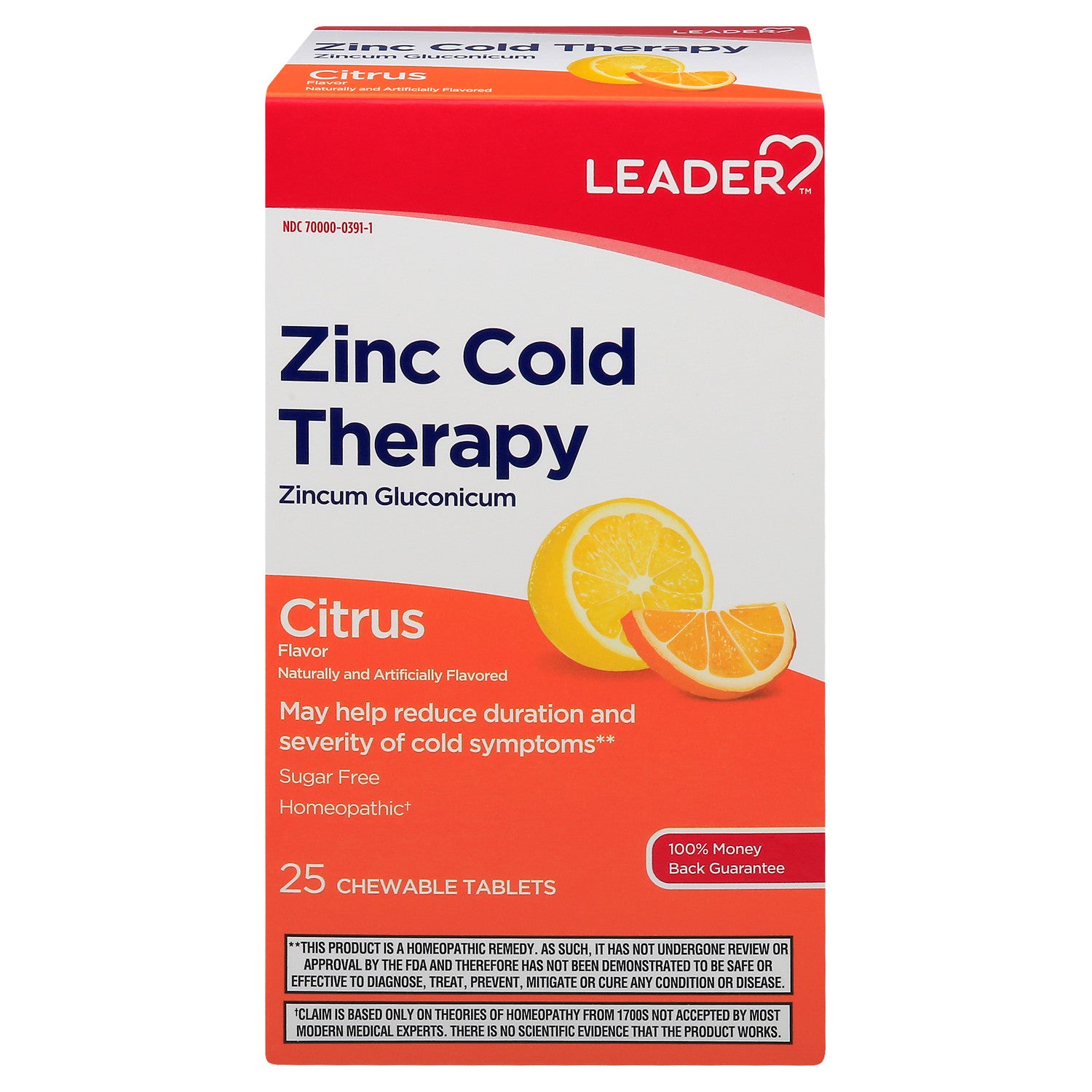 Leader Zinc Cold Therapy Chewable Tablets Citrus - 25 Ct