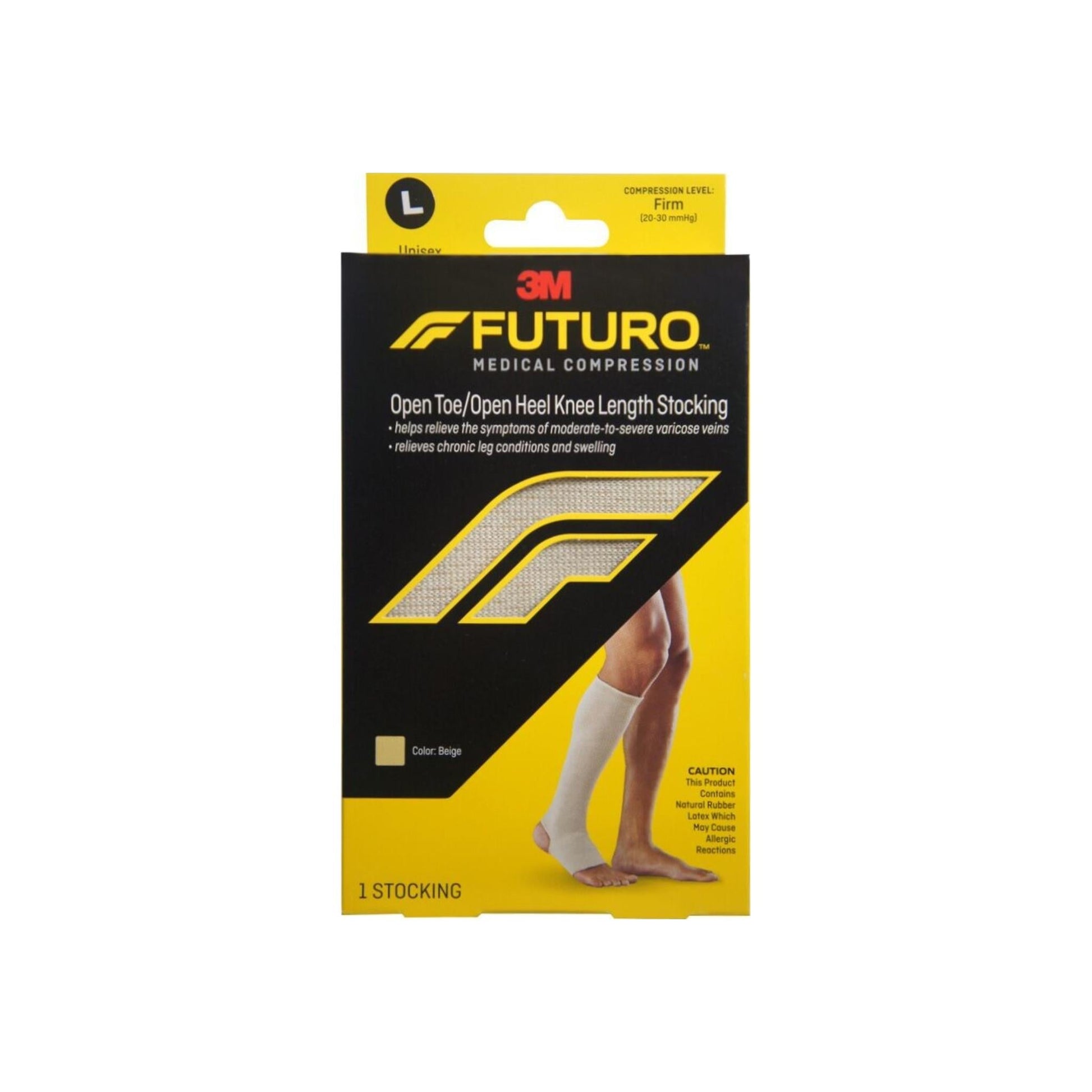 Futuro Therapeutic Knee Length Stocking Open Toe/Heel Firm Large Beige 1 Each