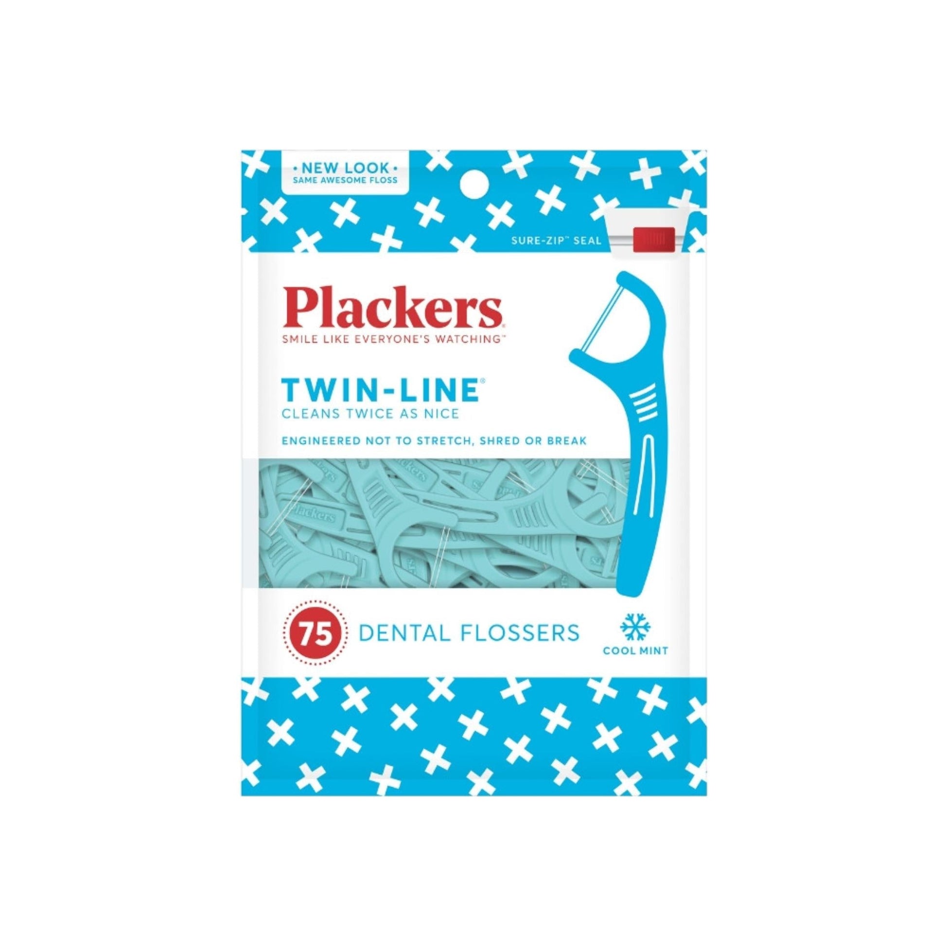 Plackers Twin-Line Dental Flossers, Cool Mint 75 Each