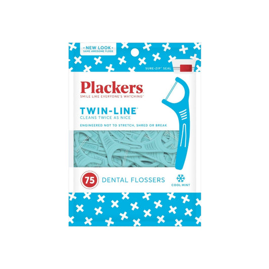 Plackers Twin-Line Dental Flossers, Cool Mint 75 Each