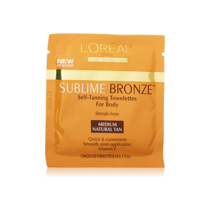 L'Oreal Sublime Bronze Self-Tanning Towelettes For Body, Medium Natural Tan 6 Each