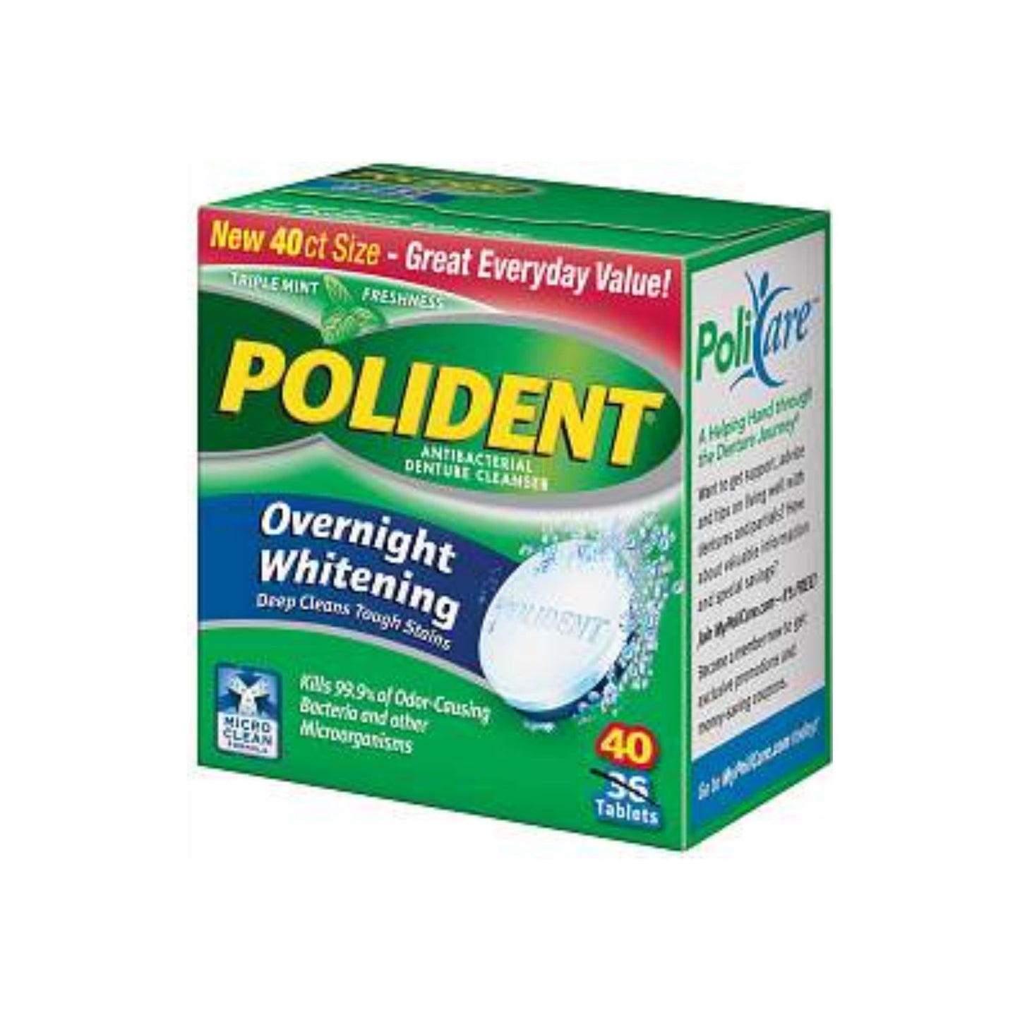 Polident Overnight Whitening, Antibacterial Denture Cleanser, Triple Mint Freshness