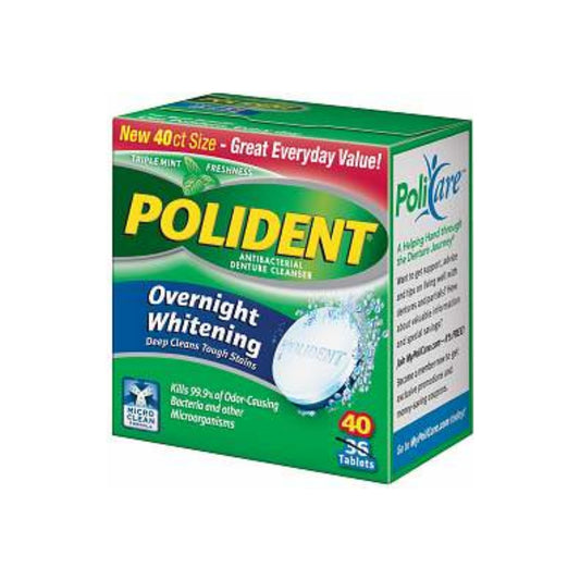Polident Overnight Whitening, Antibacterial Denture Cleanser, Triple Mint Freshness