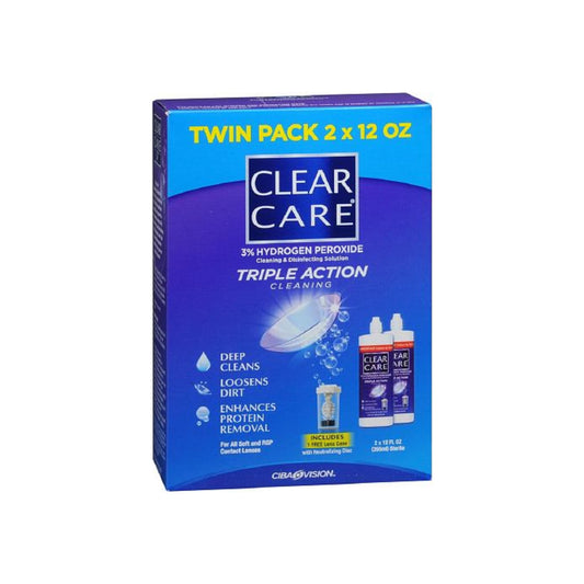 Clear Care Triple Action Cleaning 3% Hydrogen Peroxide Cleaning & Disinfecting Solution, Twin Pack