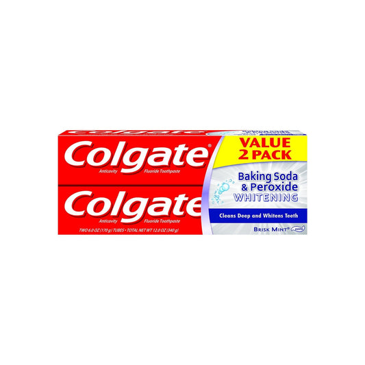 Colgate Baking Soda & Peroxide Whitening Toothpaste, Brisk Mint, Twin Pack 6 Oz Each, 2 Ea