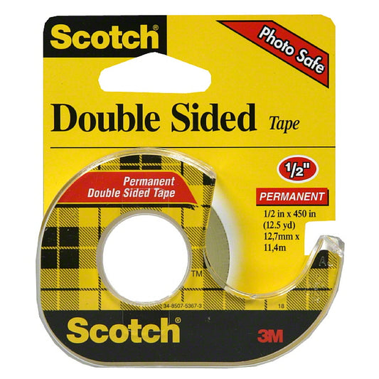 Scotch Double Sided Tape With Dispenser, 1/2" X 450" 1 Ea