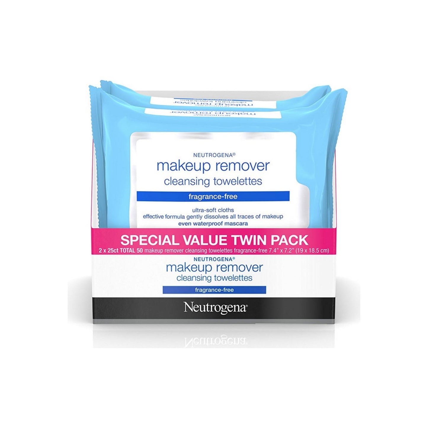 Neutrogena Makeup Remover Cleansing Towelettes & Wipes, Twin Pack, Fragrance Free 50 Ea