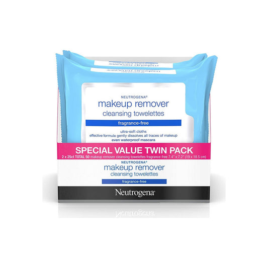 Neutrogena Makeup Remover Cleansing Towelettes & Wipes, Twin Pack, Fragrance Free 50 Ea