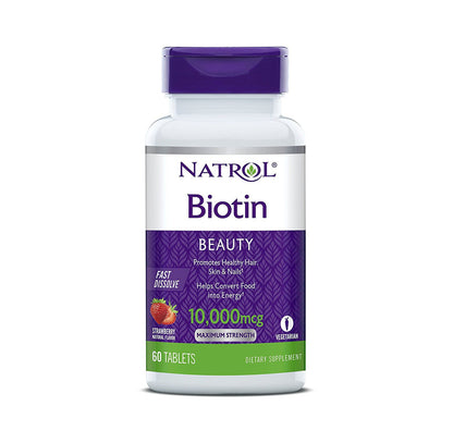 Natrol Biotin 10,000 Mcg Fast Dissolve Tablets, Strawberry 60 Ea