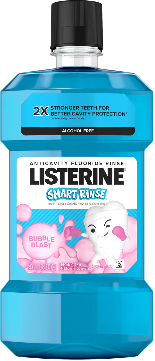 Listerine Smart Rinse Kids Fluoride Anticavity Mouthwash, Bubble Blast Flavor, 500 Ml 1 Ea