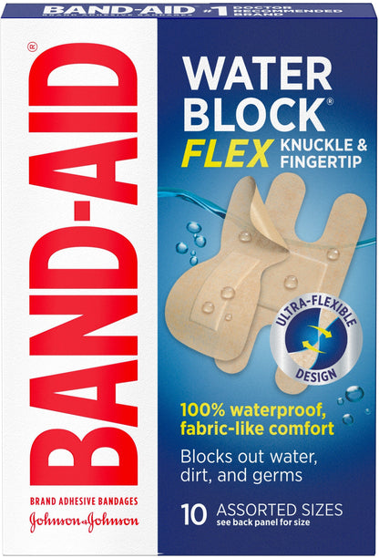 Band-Aid Brand Water Block Flex Waterproof Bandages, Knuckles & Fingers, Assorted, 10 Ct 1 Ea
