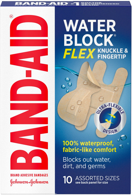 Band-Aid Brand Water Block Flex Waterproof Bandages, Knuckles & Fingers, Assorted, 10 Ct 1 Ea