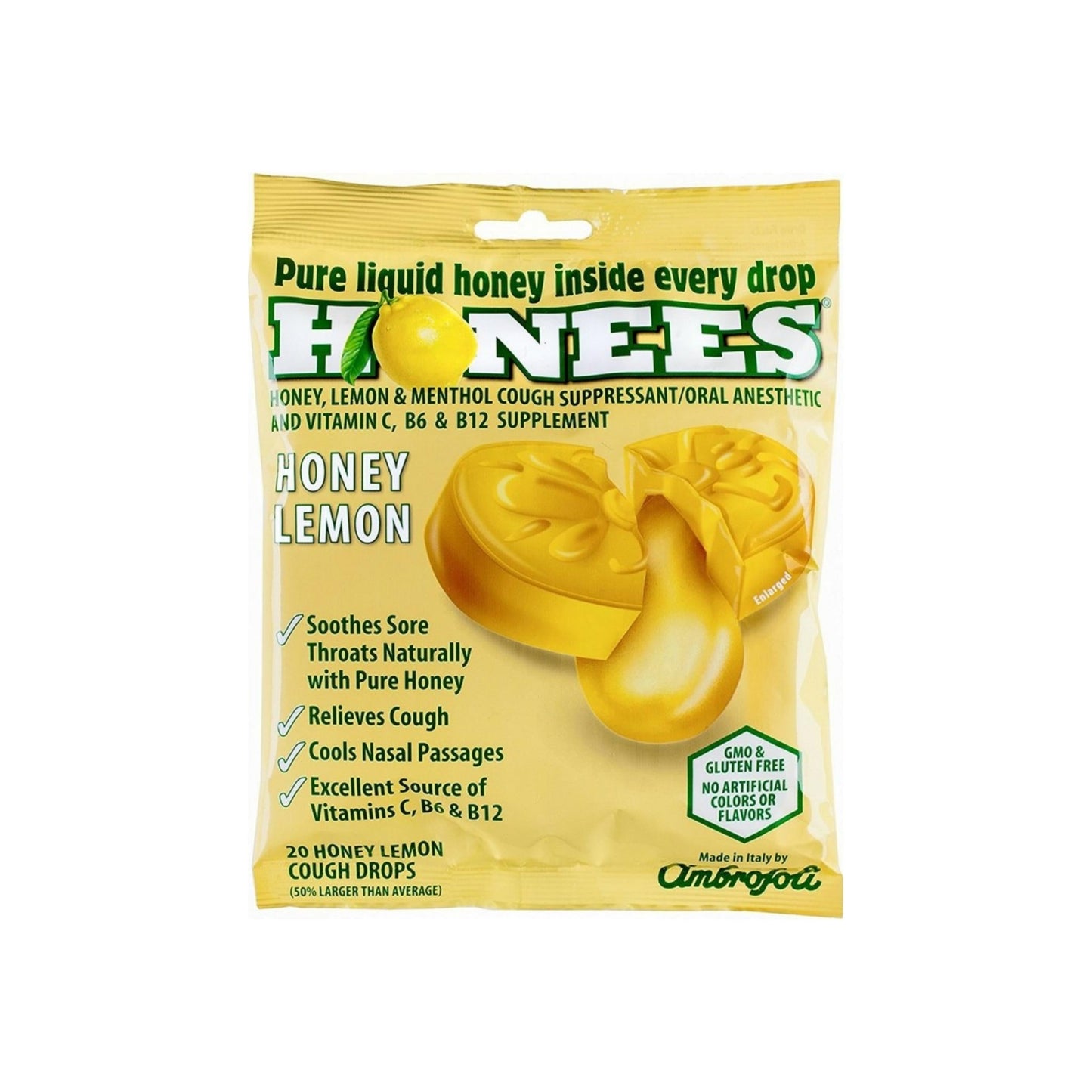 Honees Cough Drops, Honey Lemon 20 Ea