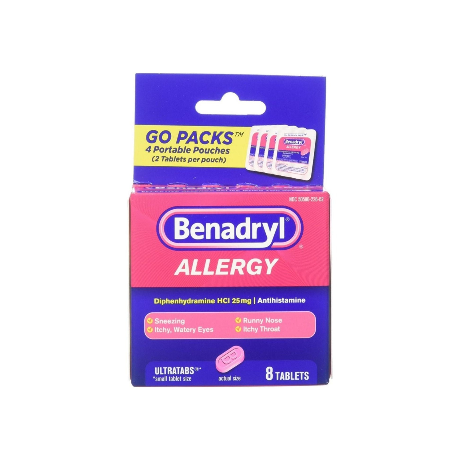 Benadryl Allergy Ultratabs Tablets, Go Packs 8 Ea