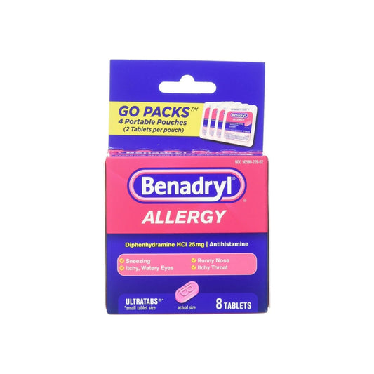 Benadryl Allergy Ultratabs Tablets, Go Packs 8 Ea