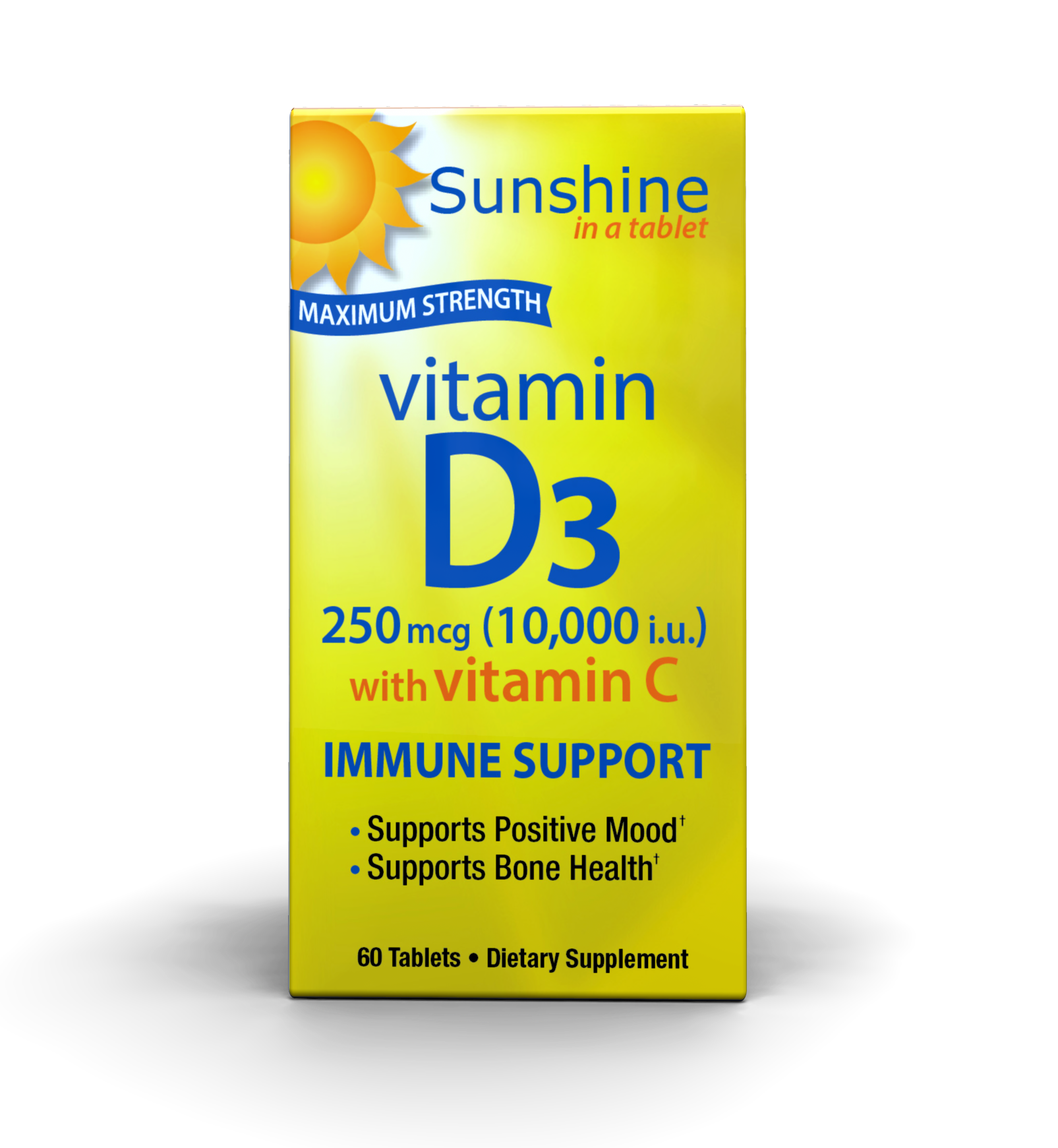 Sunshine Vitamin D 250Mcg (10,000 Iu) With Vitamin C, 60 Count Tablets