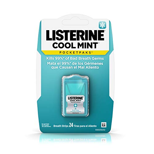 Listerine Cool Mint Pocketpaks Breath Strips Kills Bad Breath Germs, 24-Strip Pack,