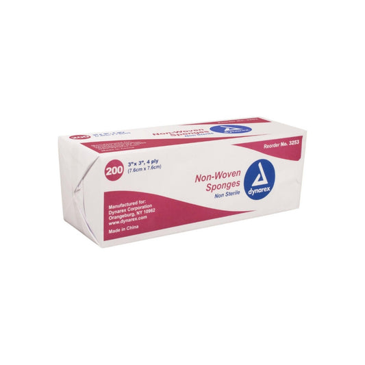 Dynarex Gauze Non- Woven Sponges Non-Sterile, 3 In X 3 In, 4 Ply, 200 Ea