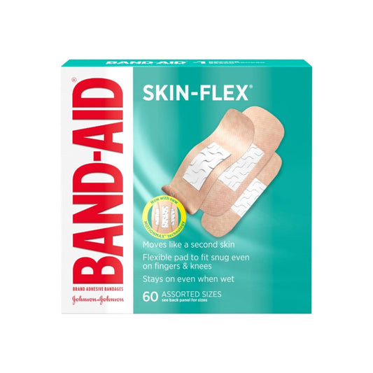 Band-Aid Brand Skin-Flex Adhesive Bandages For First Aid And Wound Care, Assorted Sizes, 60 Ea
