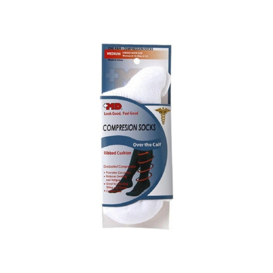 Md Usa Ribbed Cotton Compression Socks With Cushion Soles, White, Medium, 1 Pair