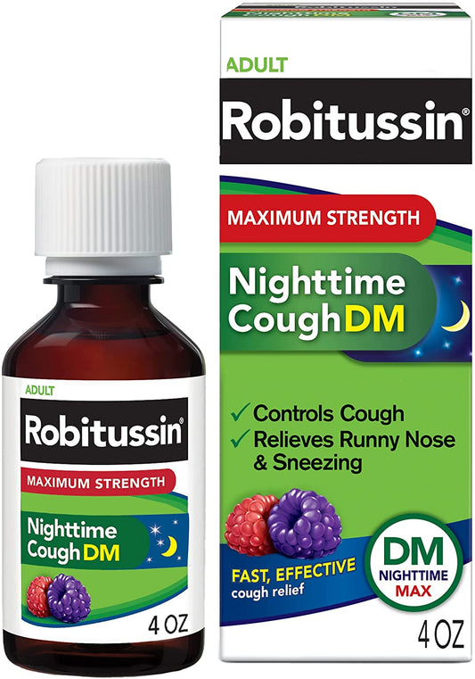 Robitussin Maximum Strength Nighttime Cough Dm, Cough Medicine For Adults, Berry Flavor - 4 Fl Oz