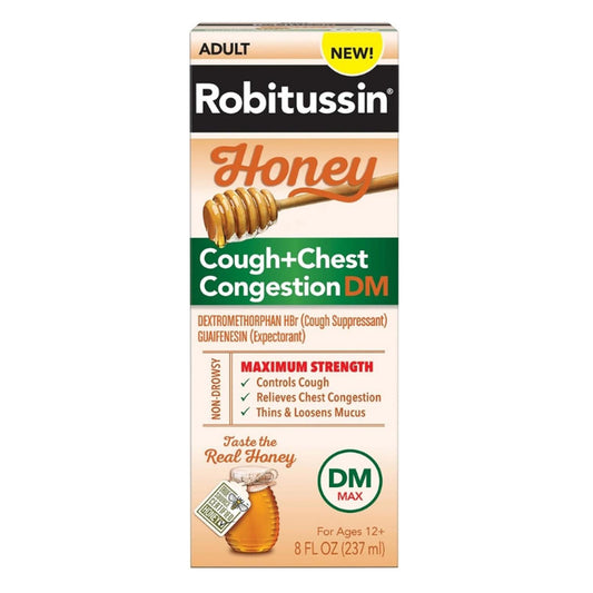 Robitussin Cough + Chest Congestion Dm Max Relief Liquid - Dextromethorphan, Honey, 8 Oz