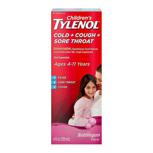Tylenol Children'S Cold, Cough, And Sore Throat Medicine, Bubblegum 4 Oz