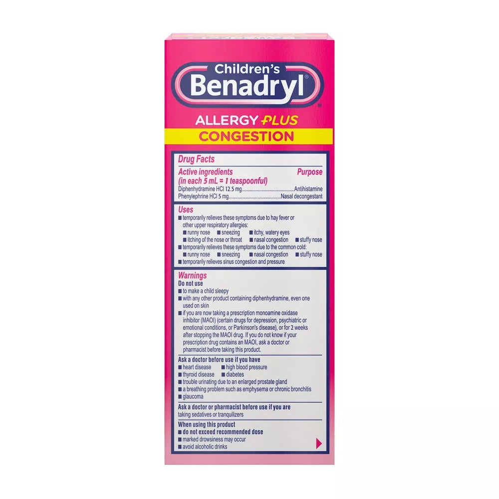 Benadryl Children'S Allergy & Sinus Relief Grape Liquid - 4 Fl Oz