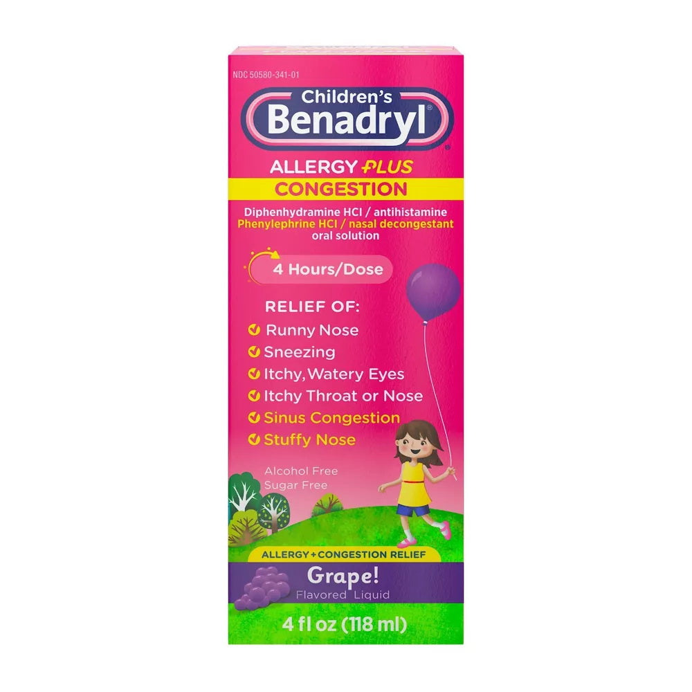 Benadryl Children'S Allergy & Sinus Relief Grape Liquid - 4 Fl Oz