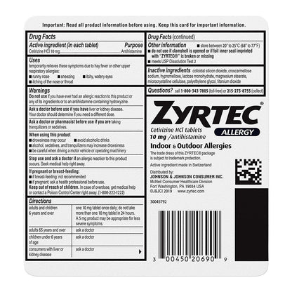 Zyrtec 24 Hour Allergy Relief Tablets, 10 Mg Cetirizine Hcl Antihistamine Allergy Medicine, 90 Ct