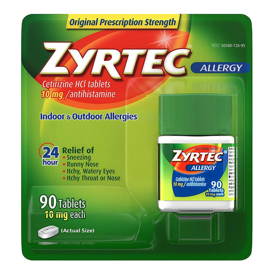 Zyrtec 24 Hour Allergy Relief Tablets, 10 Mg Cetirizine Hcl Antihistamine Allergy Medicine, 90 Ct