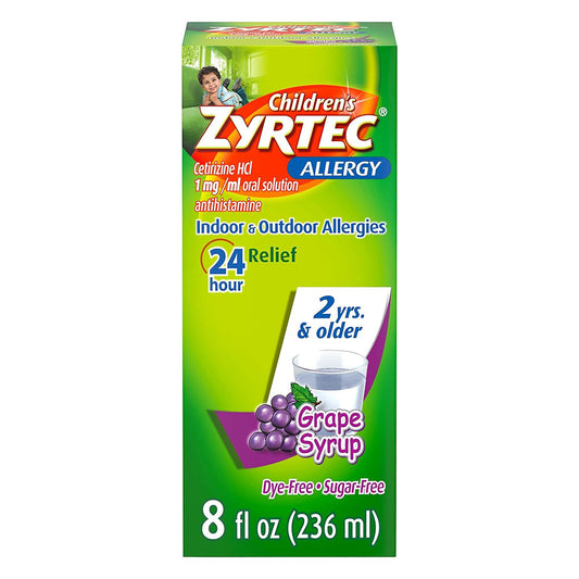 Zyrtec 24 Hr Children'S Allergy Syrup With Cetirizine, Dye- &Amp; Sugar-Free, Grape Flavor, 8 Oz