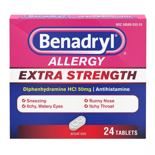 Benadryl Extra Strength Allergy Relief, 50Mg Diphenhydramine Tablets - 24Ct