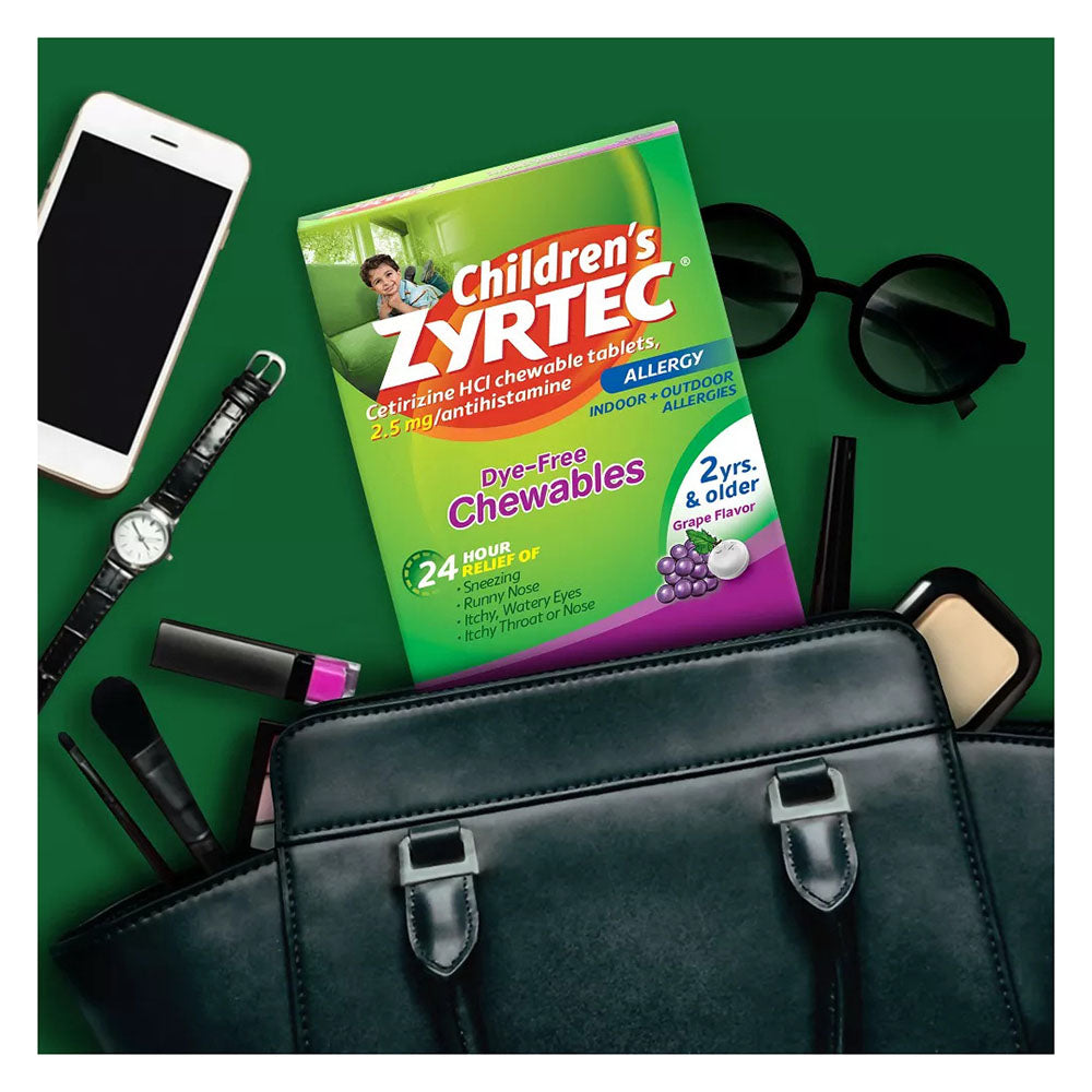 Zyrtec Children'S Dye-Free Chewables For 24 Hour Allergy Relief, 24 Count