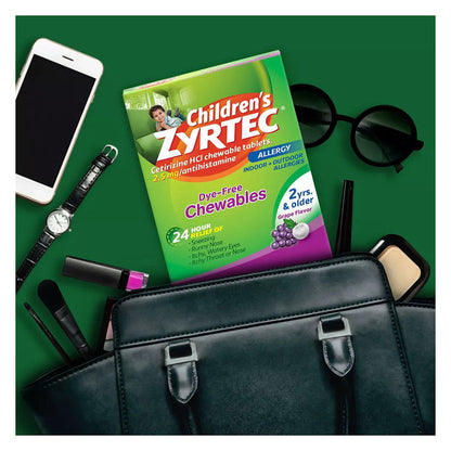 Zyrtec Children'S Dye-Free Chewables For 24 Hour Allergy Relief, 24 Count