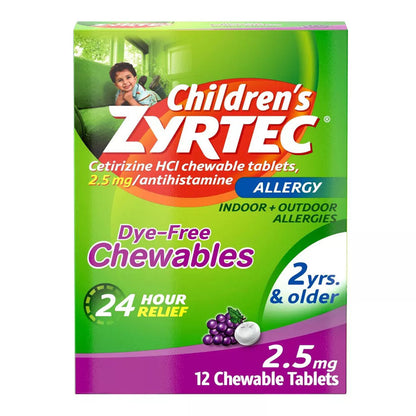 Zyrtec Children'S Dye-Free Chewables For 24 Hour Allergy Relief, 24 Count