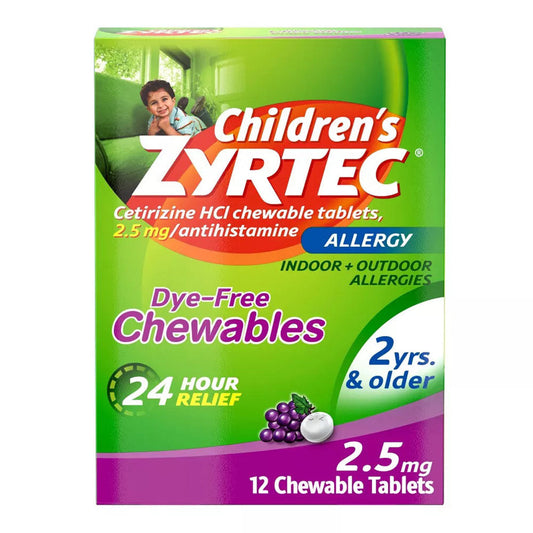 Zyrtec Children'S Dye-Free Chewables For 24 Hour Allergy Relief, 24 Count