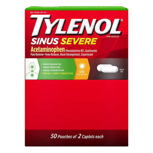 Tylenol Sinus Severe Daytime Caplets For Pain & Congestion Relief, 50 Travel Packs