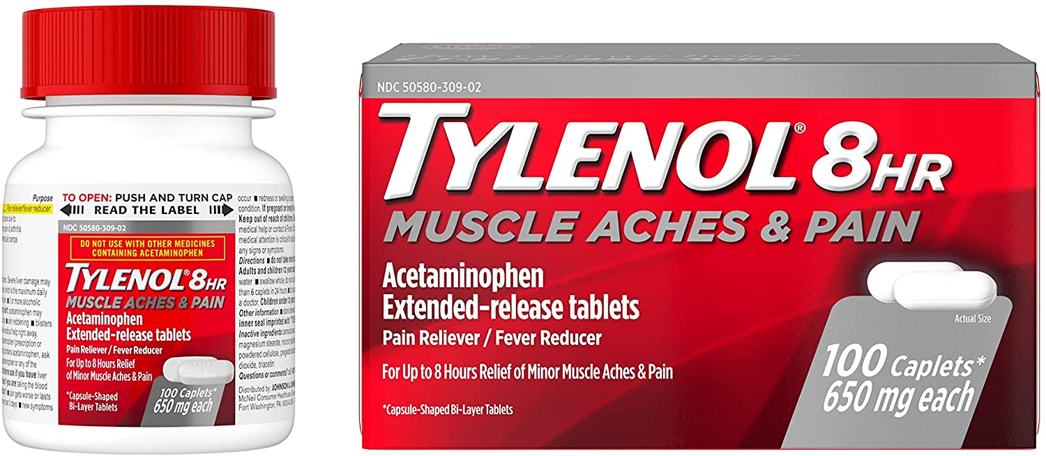 Tylenol 8 Hour Muscle Aches & Pain Acetaminophen Tablets For Muscle & Joint Pain, 100 Ct