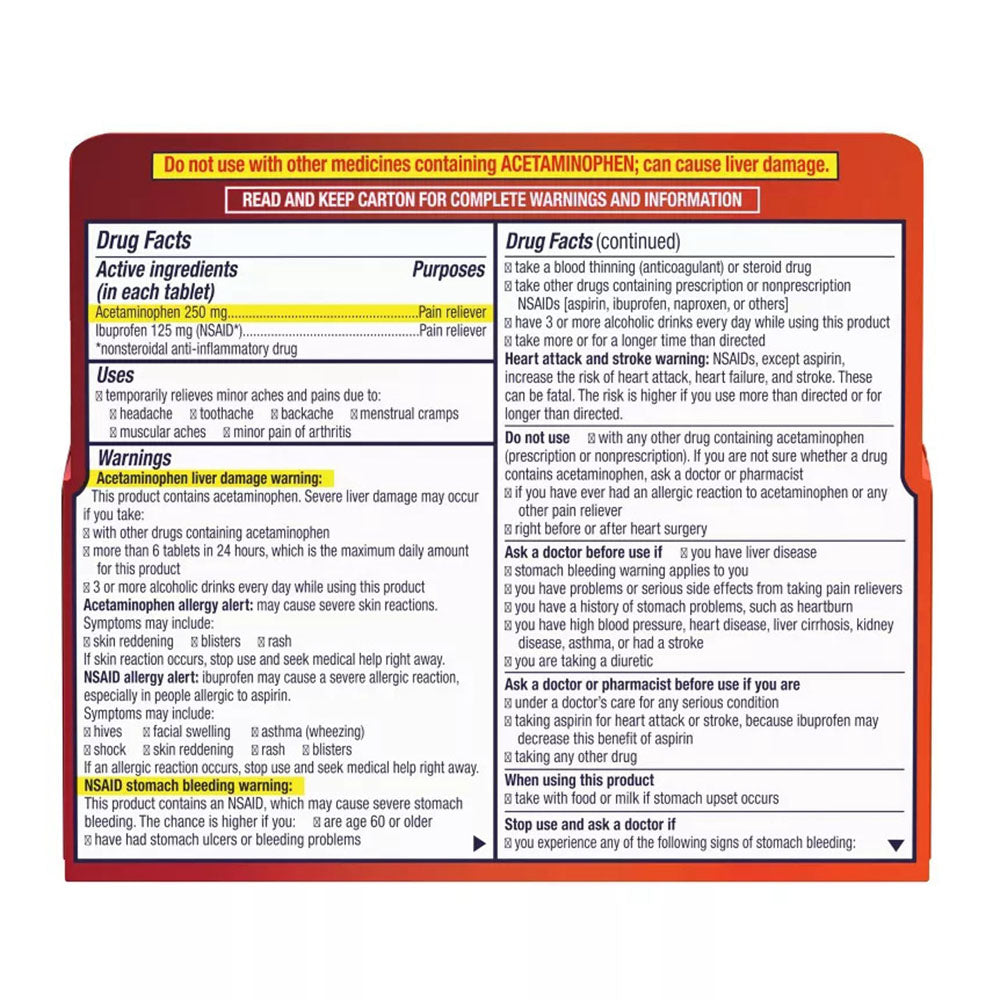 Motrin Dual Action With Tylenol, Pain Reliever Ibuprofen & Acetaminophen, 120 Ct