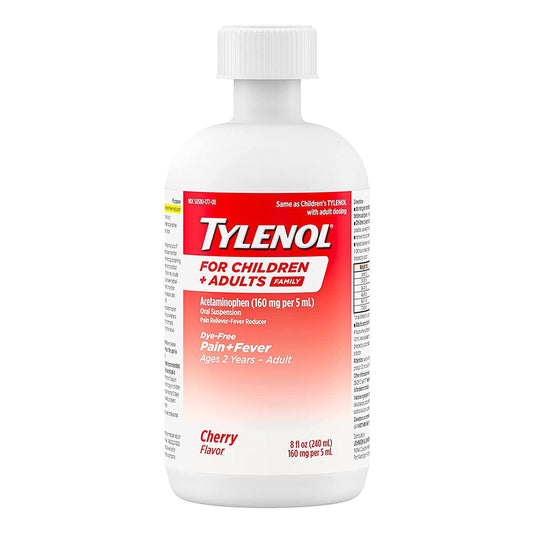 Tylenol Child & Adult Oral Suspension For Pain & Fever, Acetaminophen, Cherry, 8 Fl. Oz