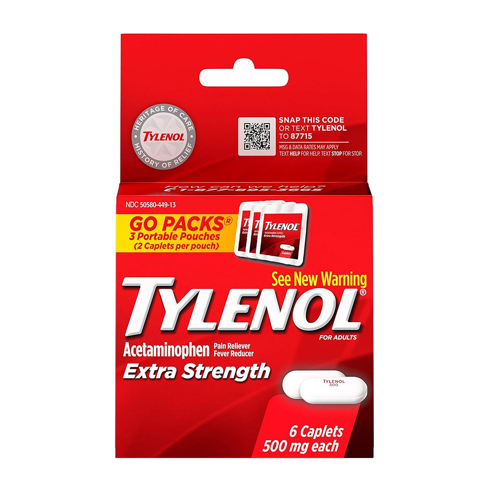 Tylenol Pain Reliever Fever Reducer Caplets Extra Strength, 500 Mg 6 Caplets