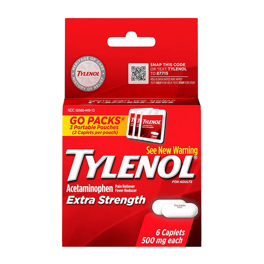 Tylenol Pain Reliever Fever Reducer Caplets Extra Strength, 500 Mg 6 Caplets