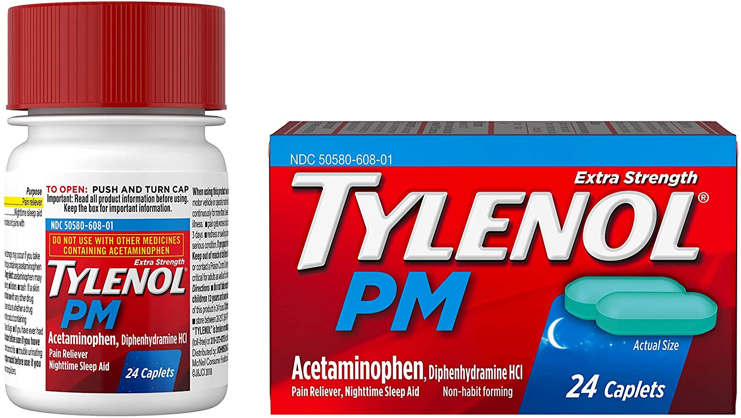 Tylenol Pm Extra Strength Pain Reliever & Sleep Aid Caplets, 500 Mg Acetaminophen, 24 Ct