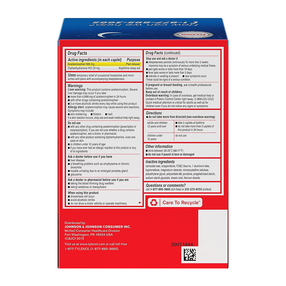 Tylenol Pm Extra Strength Caplets, 50X2